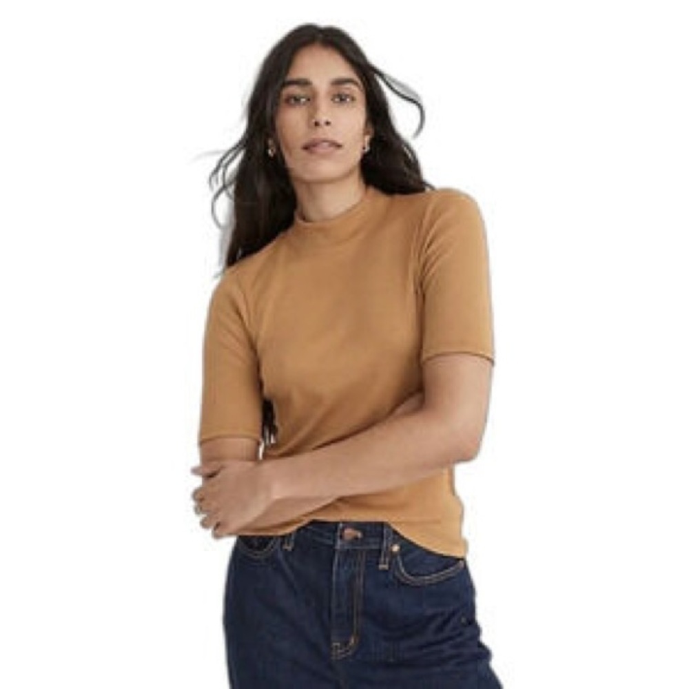 Joie Super Soft Ribbed Mock Neck Lightweight Sweater Top With Short Sleeves